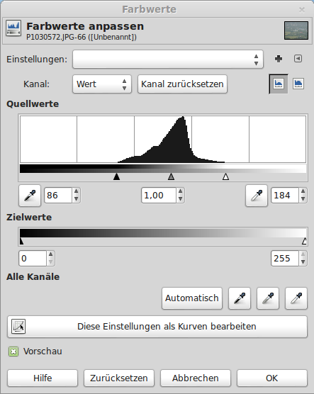 Farbwert-Korrektur in Gimp