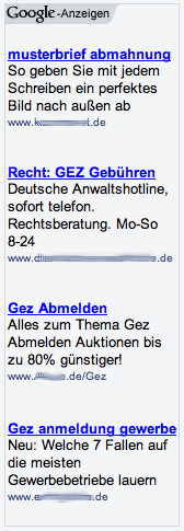 Google-Ads – verbinden komischerweise GEZ und Abmahnung