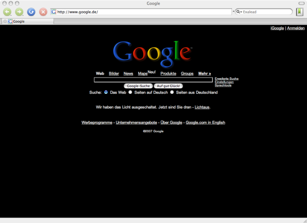Google hat am 8. Dezember 2007 das Licht ausgeschaltet